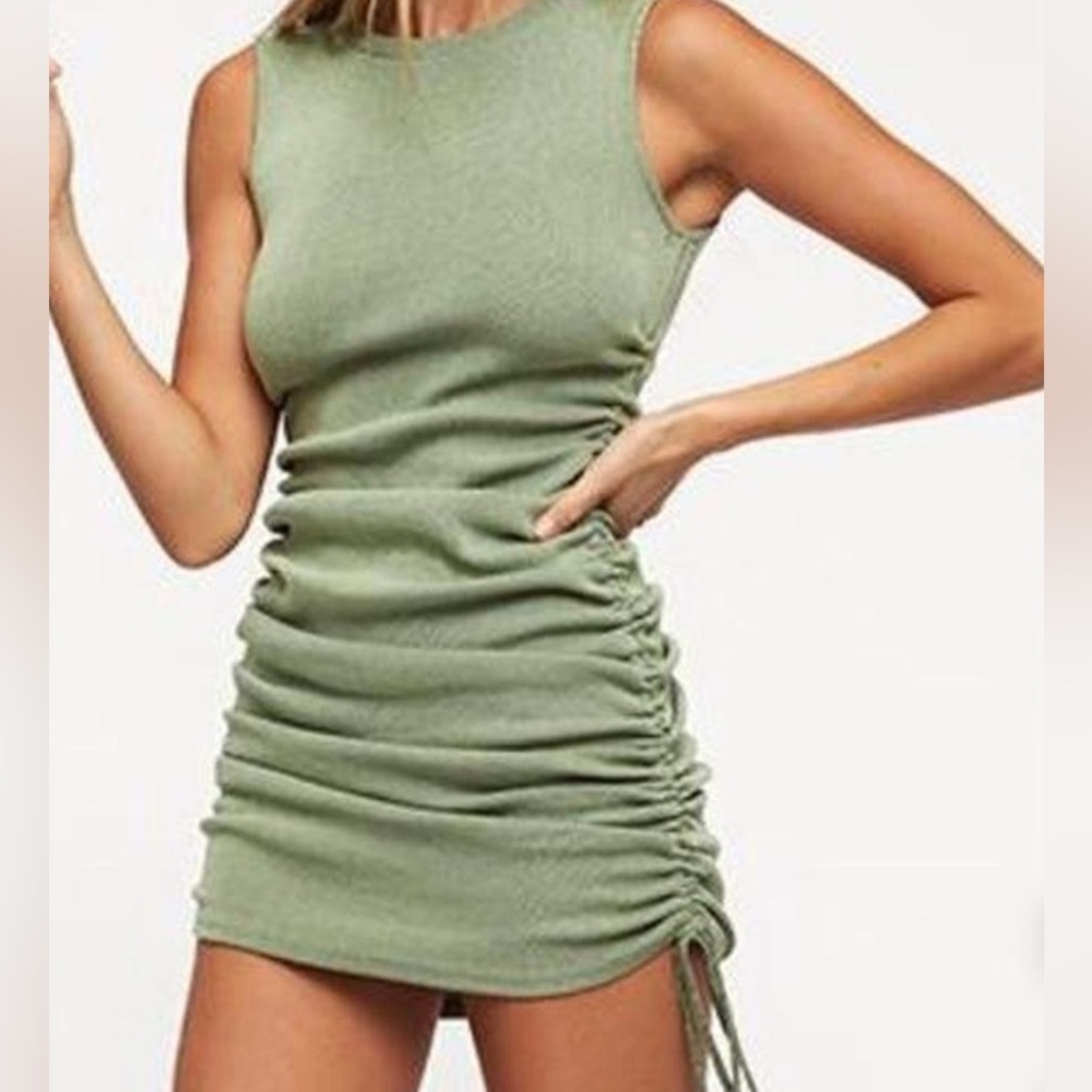 Lioness Military Minds Sage Green Side-Ruched Mini Dress
